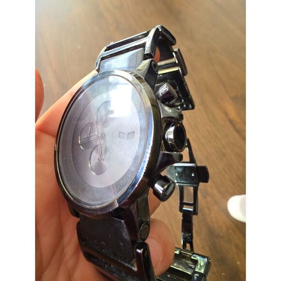 Vintage Vestal Mens Watch Plexi Acetate Black Silver Stainless Dress Rare! - Picture 8 of 16